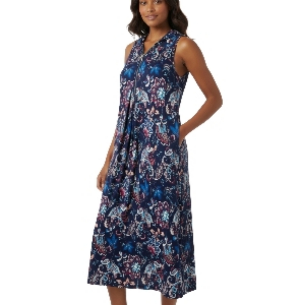 Naif Dress 1XL Sleeveless Zip Front Floral Paisley Mini Dress Blue  DD226X-51241